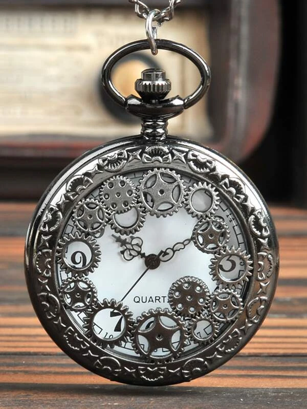 Gear Decor Quartz Pocket Watch White