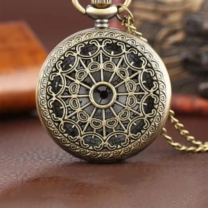 Men Hollow Out Heart Detail Vintage Quartz Pocket Watch White