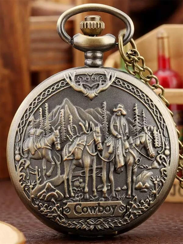 Horse Pattern Pocket Watch As A Gift For Students Returning To School Bronze