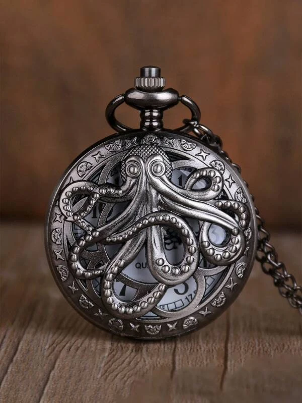 Men Octopus Engraved Pocket Watch White