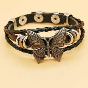 1pc Fashion New Retro PU Polyurethane Butterfly Detail Braided String Bracelet For Women For Daily Decoration Black