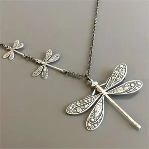 Bohemian Style Vintage Asymmetrical Dragonfly Pendant Necklace That Fits Women Silver