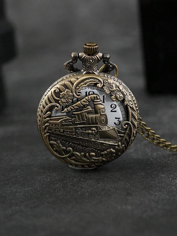 1 Piece Fashionable Men's Classic Vintage Chain Quartz Pocket Watch Bronze