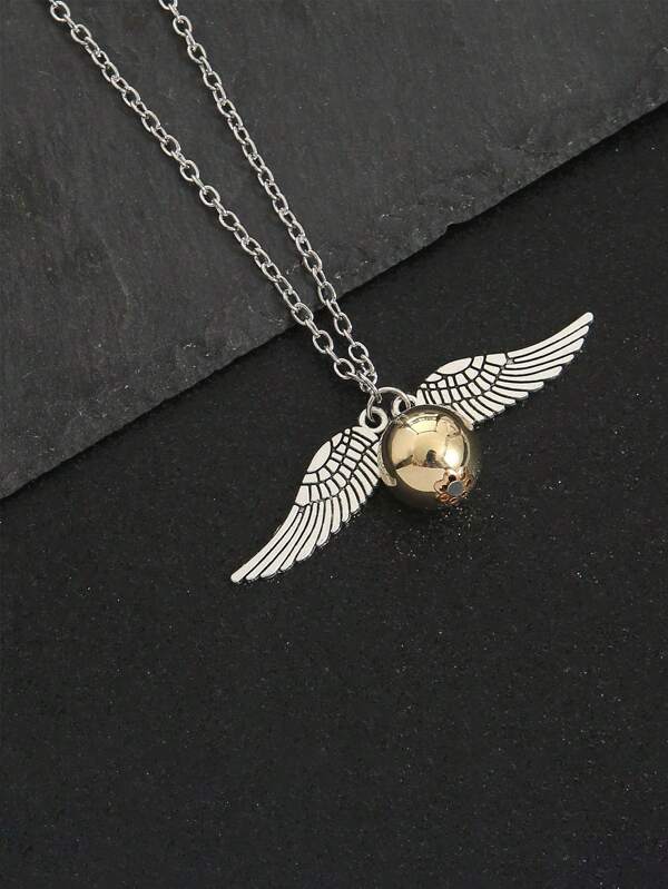 1pc Vintage Wing Pendant Necklace, Sweater Chain, Casual Daily Accessory Antique Silver