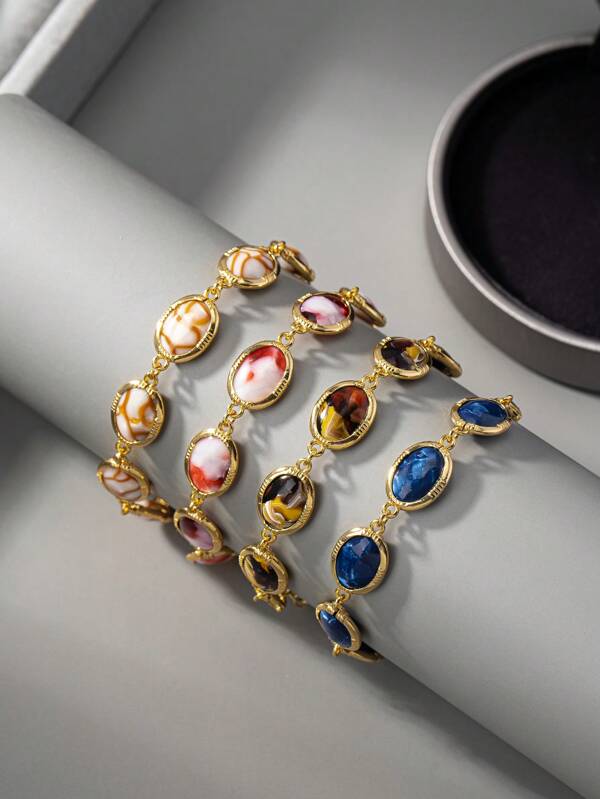 1pc Vintage Elegant Resin Ellipse Bracelet For Women, Suitable For Festivals, Birthdays, Dates, Parties, Weddings, Holidays, Shopping, Business, And Daily Commuting Accessories Colorful