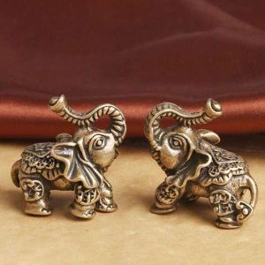 1pc Pure Brass Solid Old Nafu Elephant Home Desktop Decoration Couple Object Decoration Creative Tea Pet Small Bronze Ware Multicolor