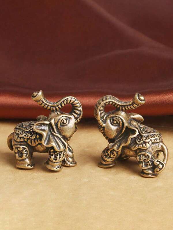 1pc Pure Brass Solid Old Nafu Elephant Home Desktop Decoration Couple Object Decoration Creative Tea Pet Small Bronze Ware Multicolor