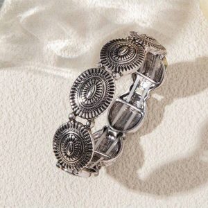 1pc Western Style Vintage Silver Elastic Bracelet For Women Silver Oval Bracelet