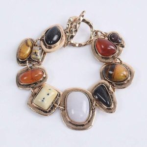 1Pc New ZA Bohemian  Vintage Bracelets Women Fashion Golden Metal Hollow Link Charm Resin  Statement Bracelets (Random Resin Color) Multicolor