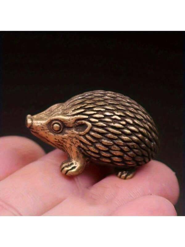 1Pc Charming Brass Hedgehog Figurine - Vintage Copper Finish, Perfect For Home & Office Decor, Ideal Gift For Animal Lovers Gold