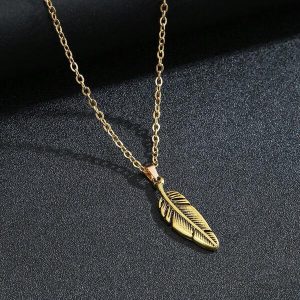 1pc Vintage Gold Color Feather Punk Hip Hop Street Style Good Quality Man Fashionable Popular Stainless Steel Jewelry  Accessories Men Geometric Charm Chain Necklace For Jewelry Gift & A Stylish Look Gold