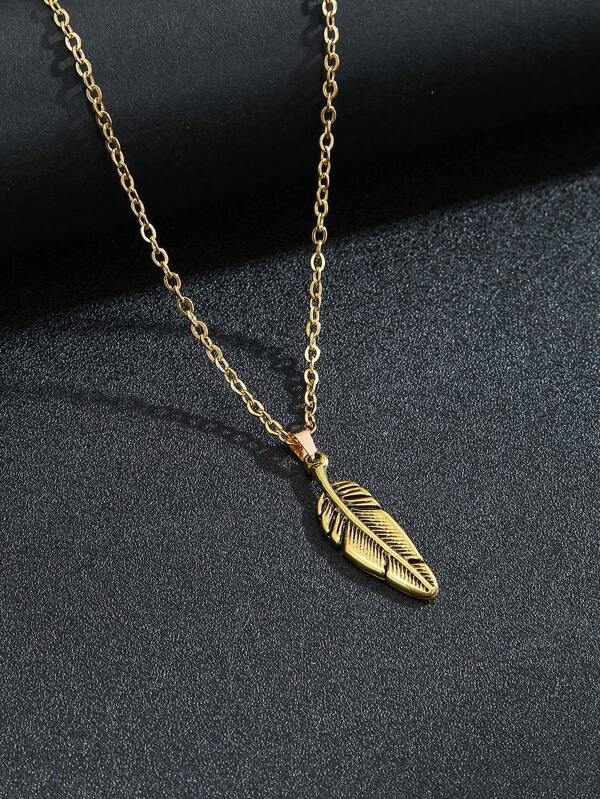 1pc Vintage Gold Color Feather Punk Hip Hop Street Style Good Quality Man Fashionable Popular Stainless Steel Jewelry  Accessories Men Geometric Charm Chain Necklace For Jewelry Gift & A Stylish Look Gold