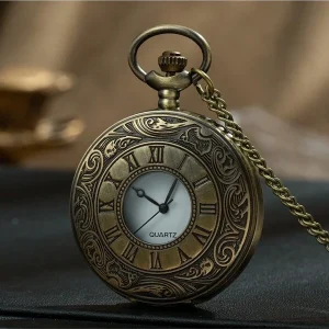 Vintage-Style Gun-Shaped Pocket Watch With Roman Numerals, Retro Antique Design, Available In Black, Gold And Teal Colors Green Ancient Color