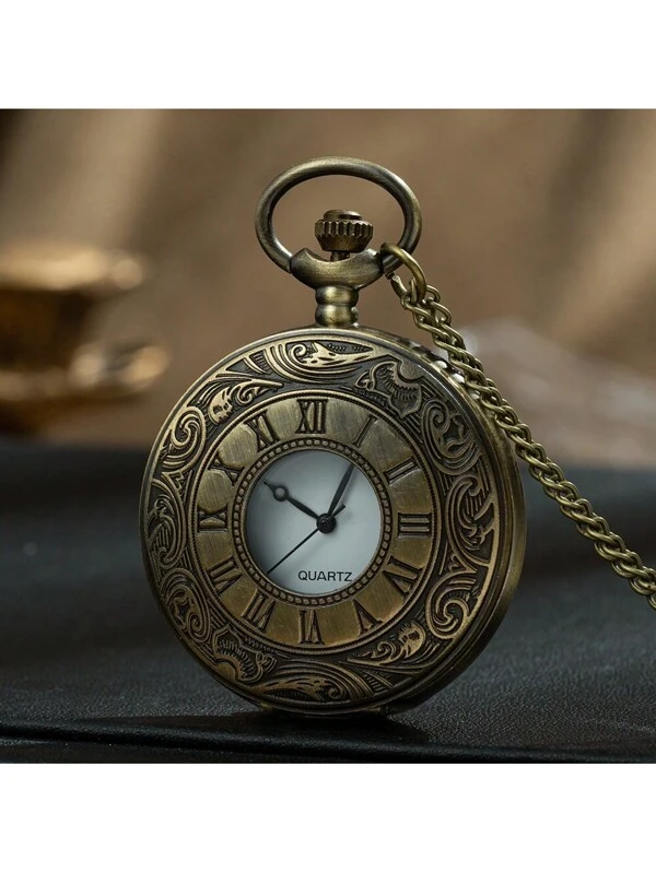 Vintage-Style Gun-Shaped Pocket Watch With Roman Numerals, Retro Antique Design, Available In Black, Gold And Teal Colors Green Ancient Color