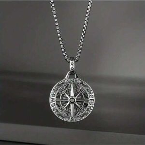 1pc Unisex Casual Retro Viking Compass Pendant Necklace, Simple Versatile Trendy Accessory, Gift For Men Multicolor