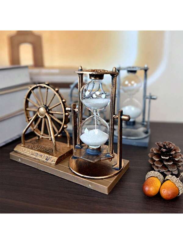 Vintage Ferris Wheel Statue Hourglass Sand Clock Retro Desk Timer Decor For Living Room Bedroom Decor Rust Brown