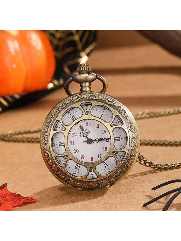 Flip-Open Hollow Pocket Watch Chain - The Perfect Gift For Halloween & Christmas Green Ancient Color