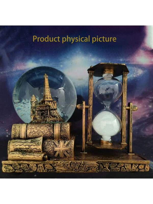 1PCVintage Iron Tower Hourglass Timer Crystal Ball Music Box Luminous Desktop Ornament Holiday Gift No Battery Inside Multicolor