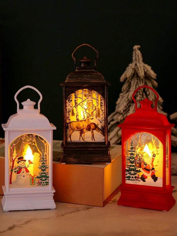 1pc Christmas Decoration Retro Small Flat Wind Lights Light Up Small Ornaments Multicolor