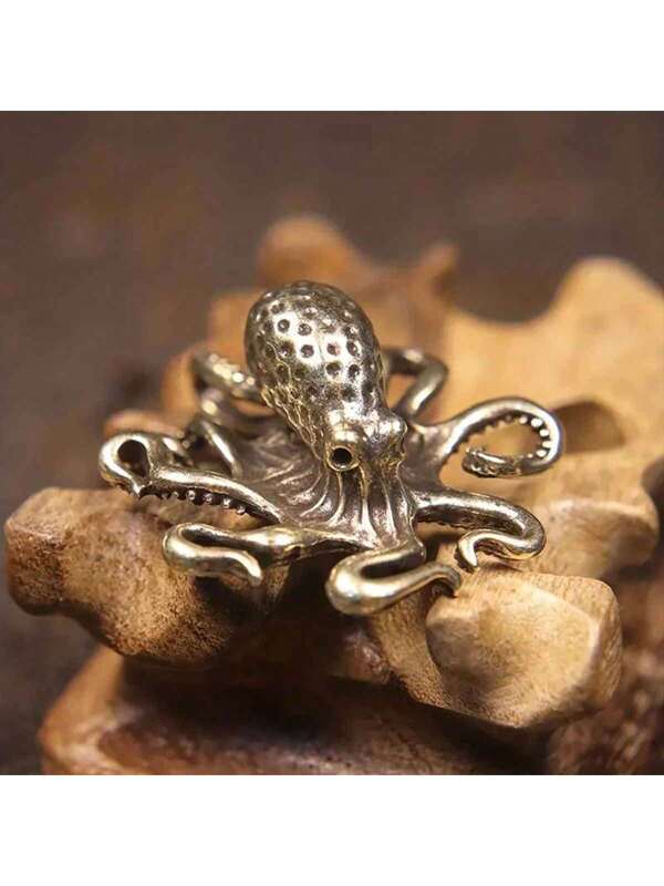 1pc Desktop Decoration, Home Decoration Office Desktop Decoration, Octopus Antique Bronze Tea Pet Decoration, Copper Animal Sculpture Miniature Table Tea Pet Craft Decoration Accessories Bronze