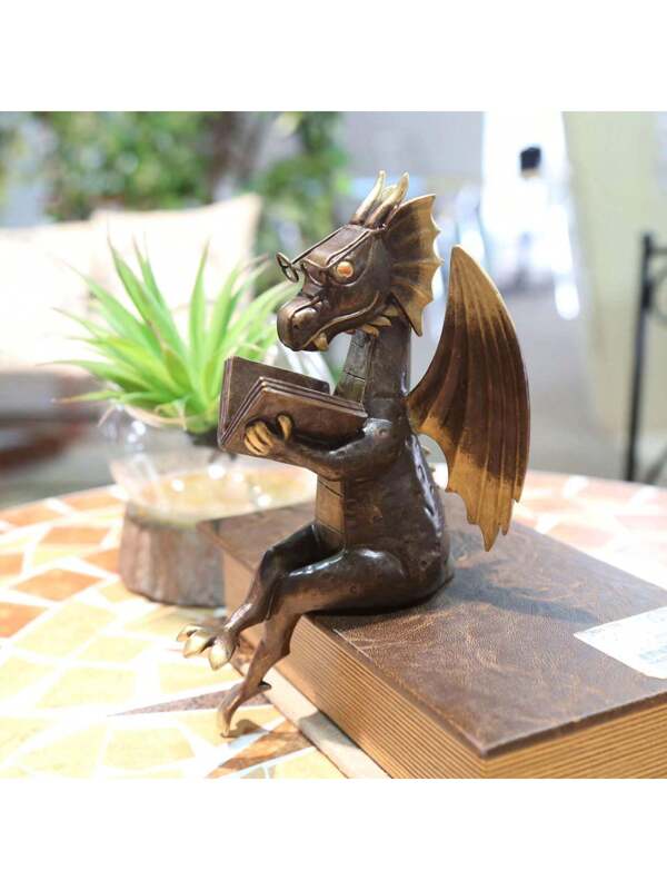 Kindergarten Ornament Reading Book Ornaments Study Room Living Room Desktop Light Luxury Crafts Antique Statue Decoration Dragon Year Commemoration Gnome Garden Decorations (Coffee, 21*17.5 Bronze