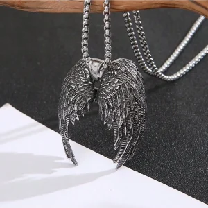 1pc Stainless Steel Retro Angel Wing Pendant Necklace For Women Wing