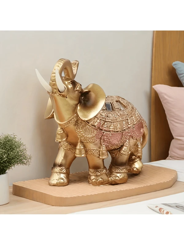 1pc Elephant Decor, Resin Figurine Sculpture, Wealth Statue, Home Office Living Room Coffee Shop Decoration, Tabletop Display Entrance Multicolor