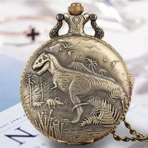 1pc Creative Retro Wild Animal Bronze Pocket Watch, Fashion Pendant Animal Quartz Clock With Necklac White